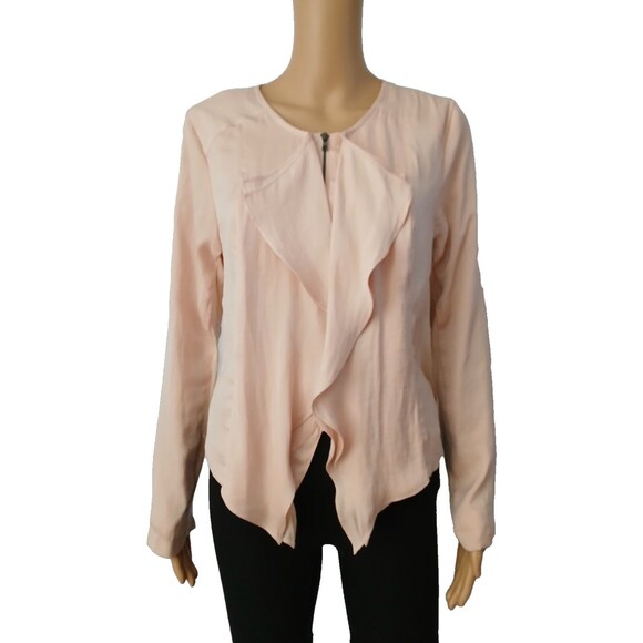 Jennifer Lopez Sz 10 Pink Ruffle Zip Up Front Taylored Jacket Style Club Top - Picture 4 of 11